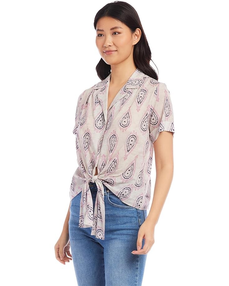

Топ Karen Kane Roll Sleeve Tie-Front Top, цвет Paisley
