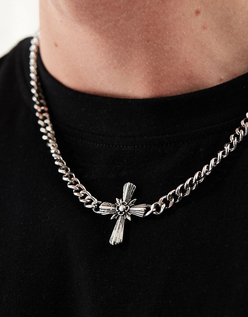 

ASOS DESIGN - Колье-цепочка из оксидированного серебра с большим крестом