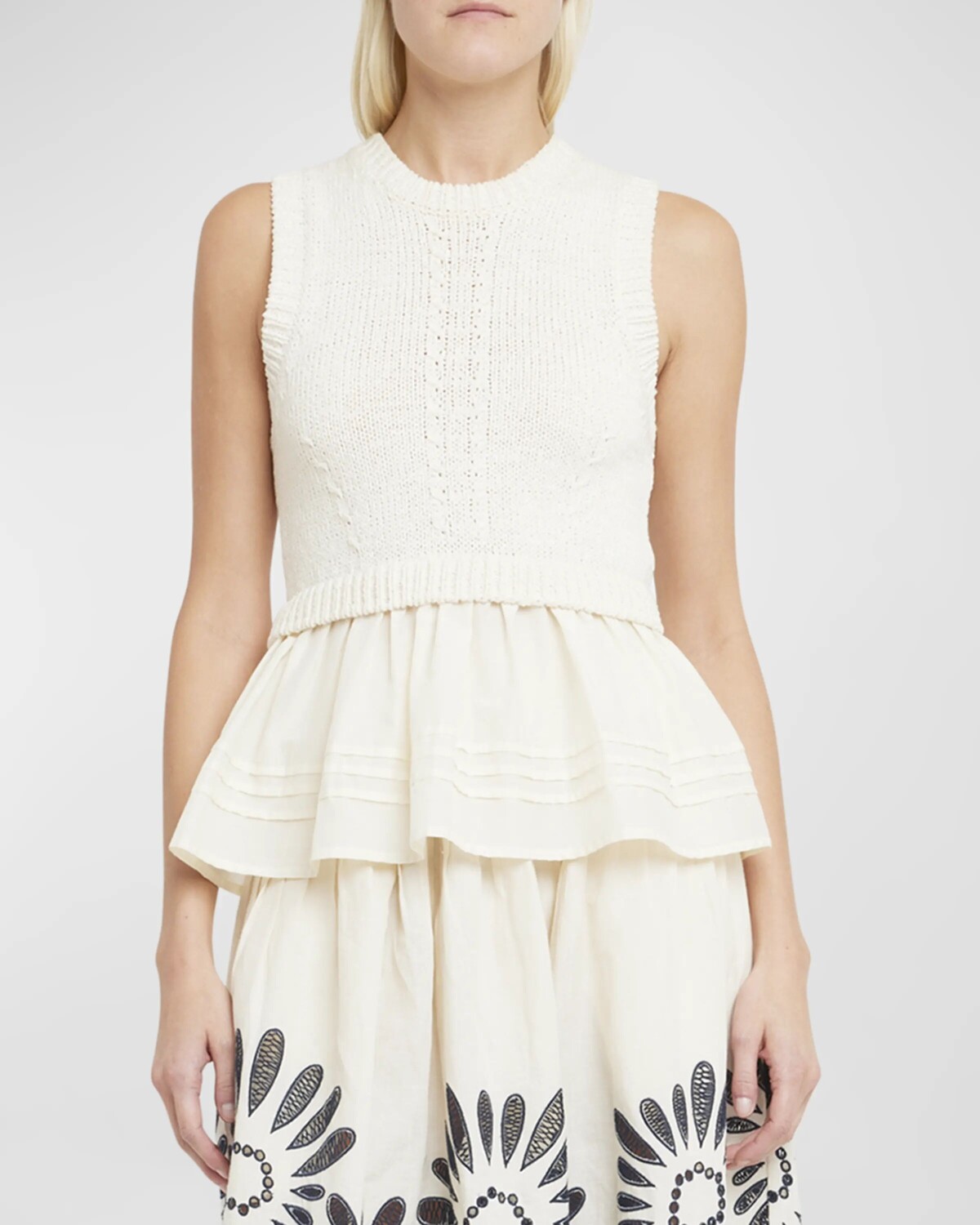 

Трикотажный топ без рукавов с баской Edda Combo Ulla Johnson, цвет Ivory