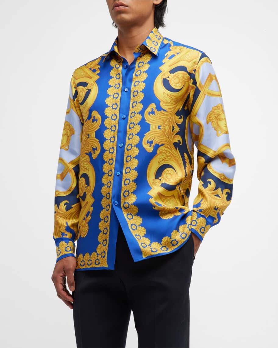 

Мужская шелковая рубашка с принтом в стиле барокко Versace