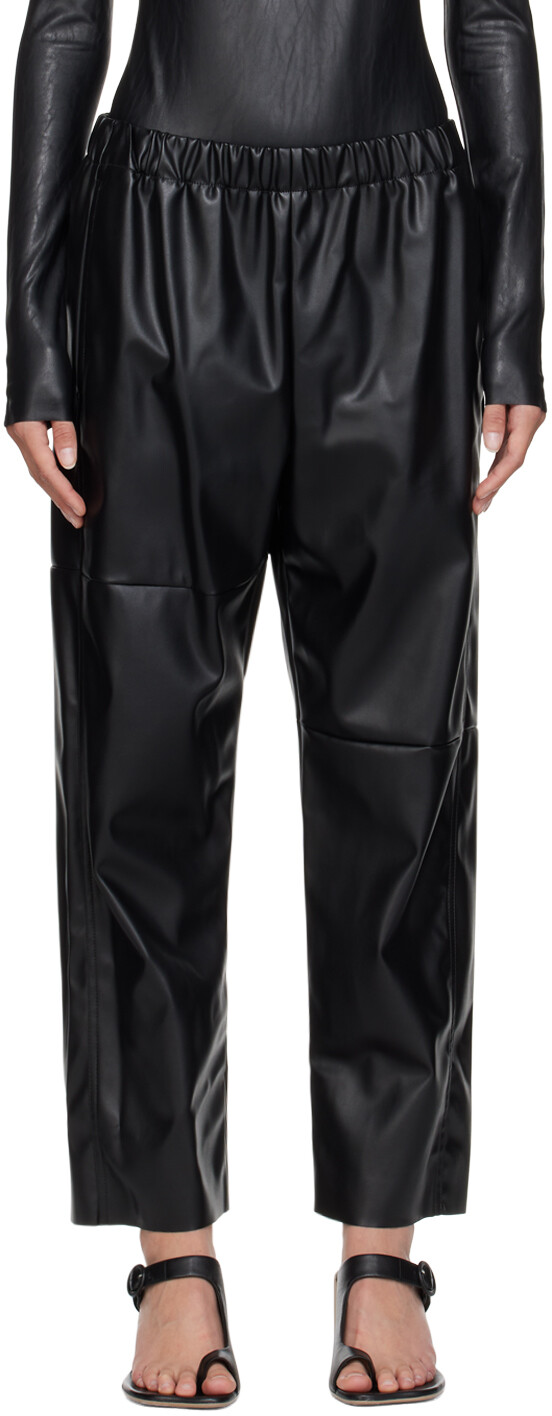 

Черные брюки из искусственной кожи на резинке MM6 Maison Margiela, Черный