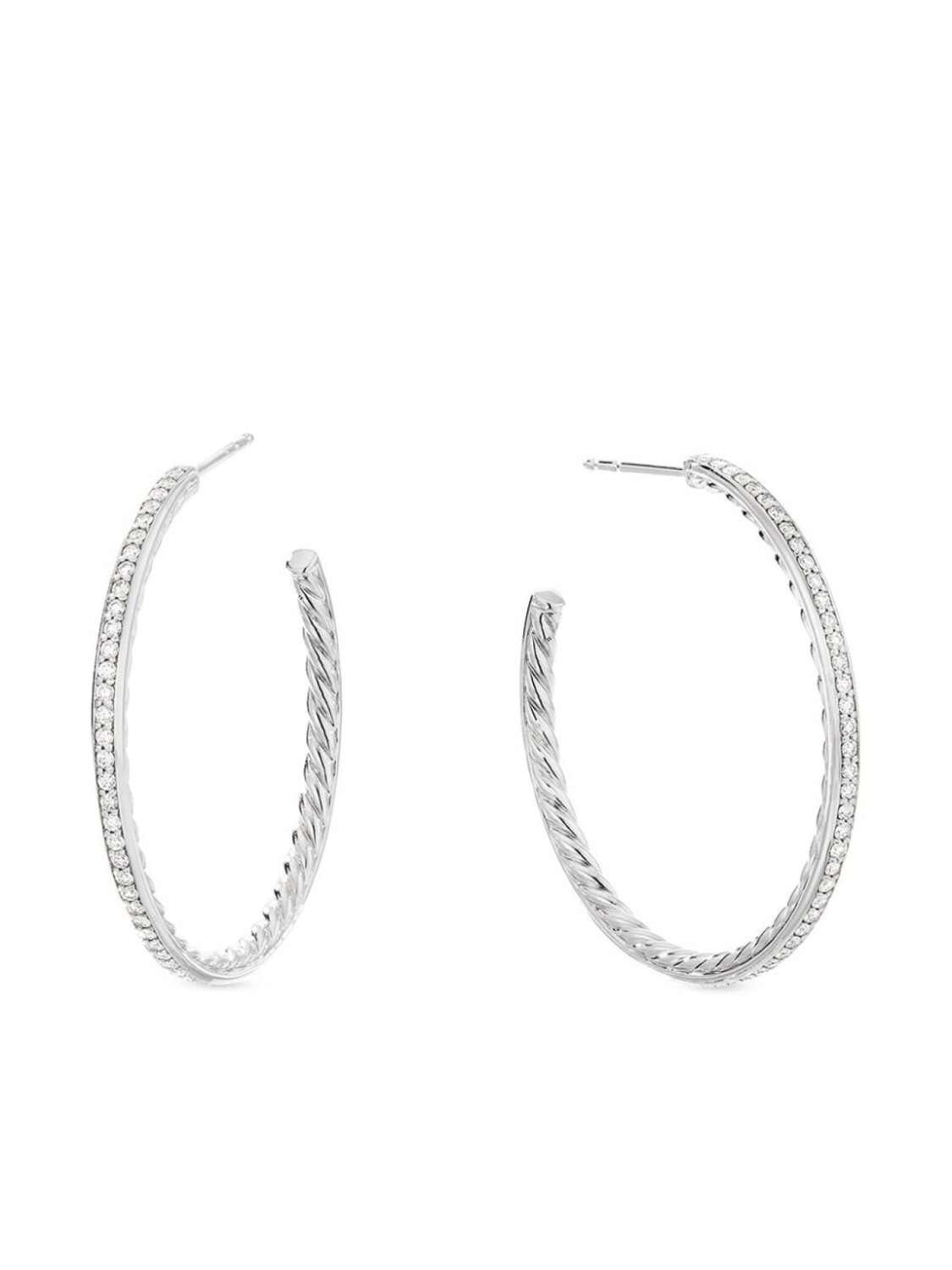 

Серебряные серьги-кольца с бриллиантами David Yurman, серебряный