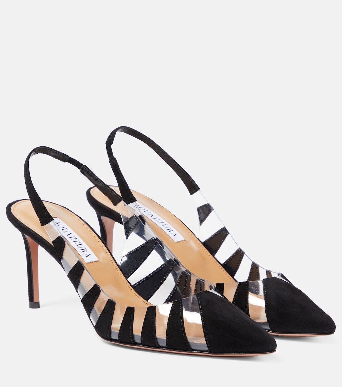 

Туфли hot rumor 75 из замши и пвх с пяткой на пятке Aquazzura, черный