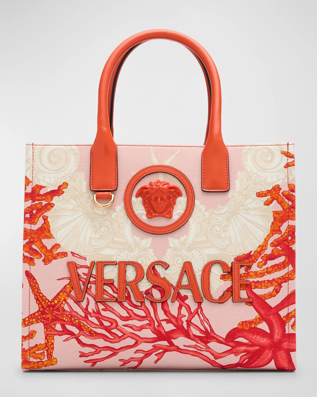 

Маленькая сумка-тоут La Medusa с морским принтом Versace, цвет Coral Multicolor