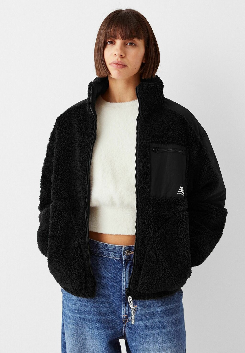 

Зимняя куртка CONTRAST BLEND Bershka, цвет black