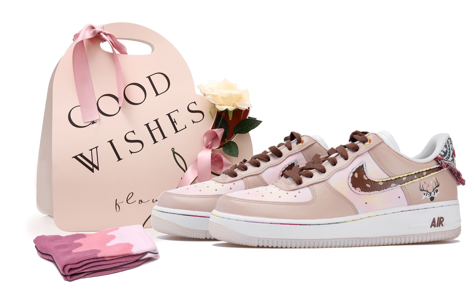 

Кроссовки Nike Air Force 1 Skateboarding Shoes Women's Low-top Brown/Pink, хаки