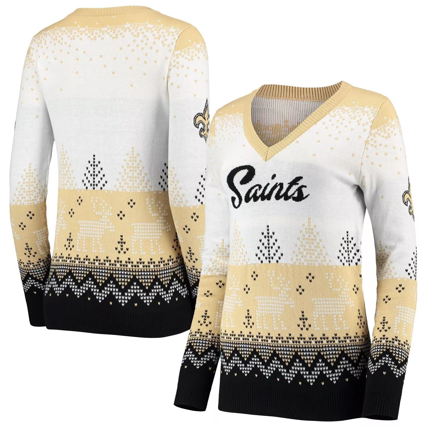 

Женский свитер FOCO белый/черный New Orleans Saints Ugly с v-образным вырезом
