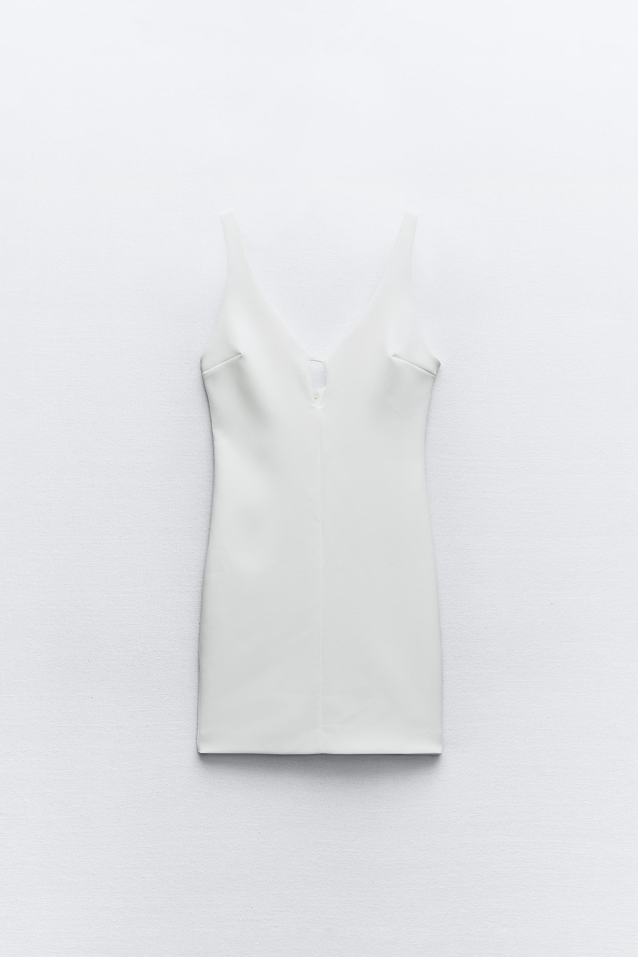 Короткое платье с v-образным вырезом ZARA, белый платье короткое с завязками и v образным вырезом xs черный
