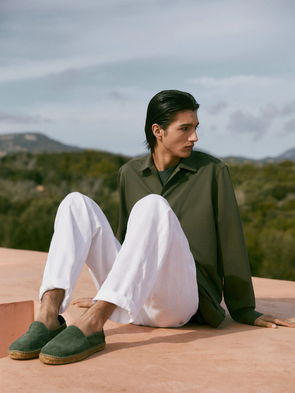 

Эспадрильи из замши с разрезом Massimo Dutti, зеленый