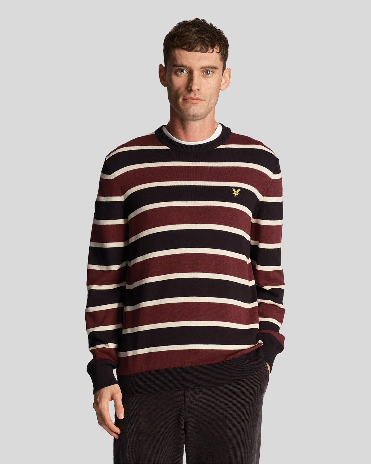 

Полосатый свитер с круглым вырезом Lyle & Scott, бургундия