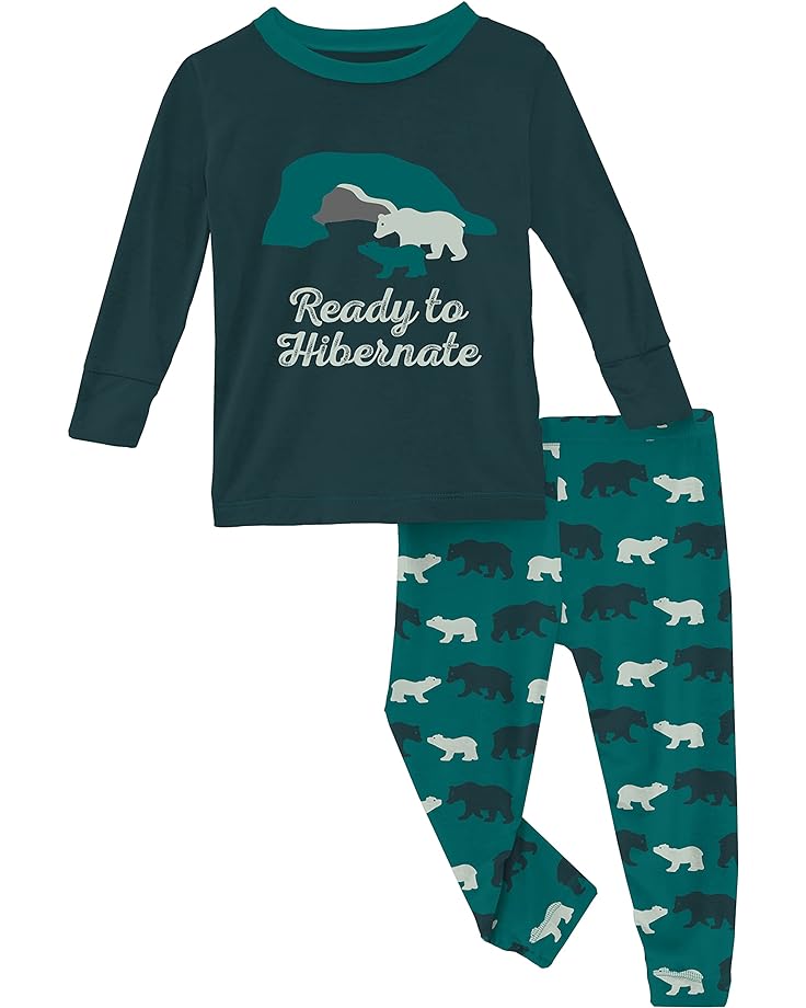 Пижамный комплект Kickee Pants Long Sleeve Graphic Pajama Set, цвет Cedar Brown Bear
