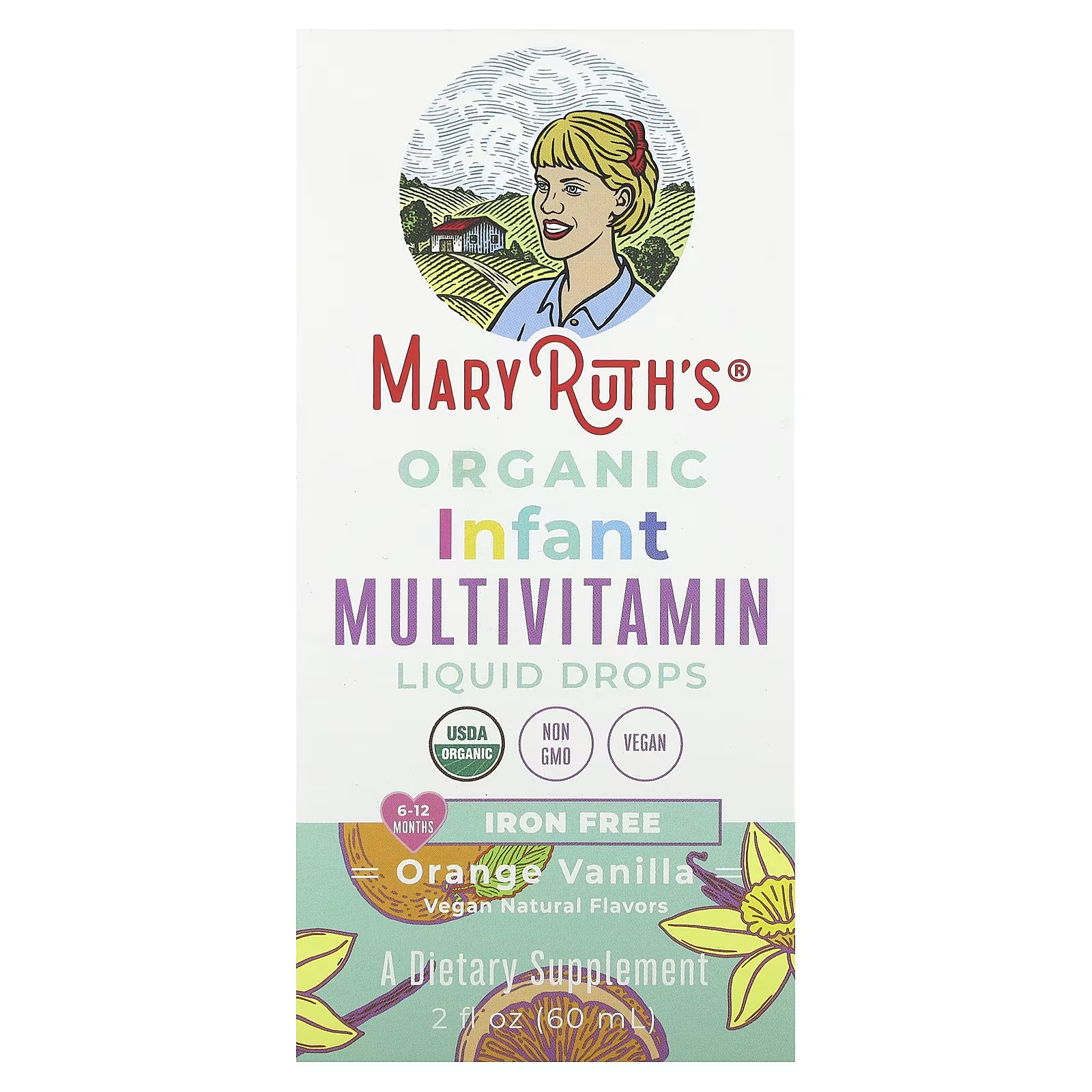 Капли мультивитаминные MaryRuth's для младенцев, апельсин и ваниль, 60 мл мультивитаминные капли без сахара naturesplus 60 мл