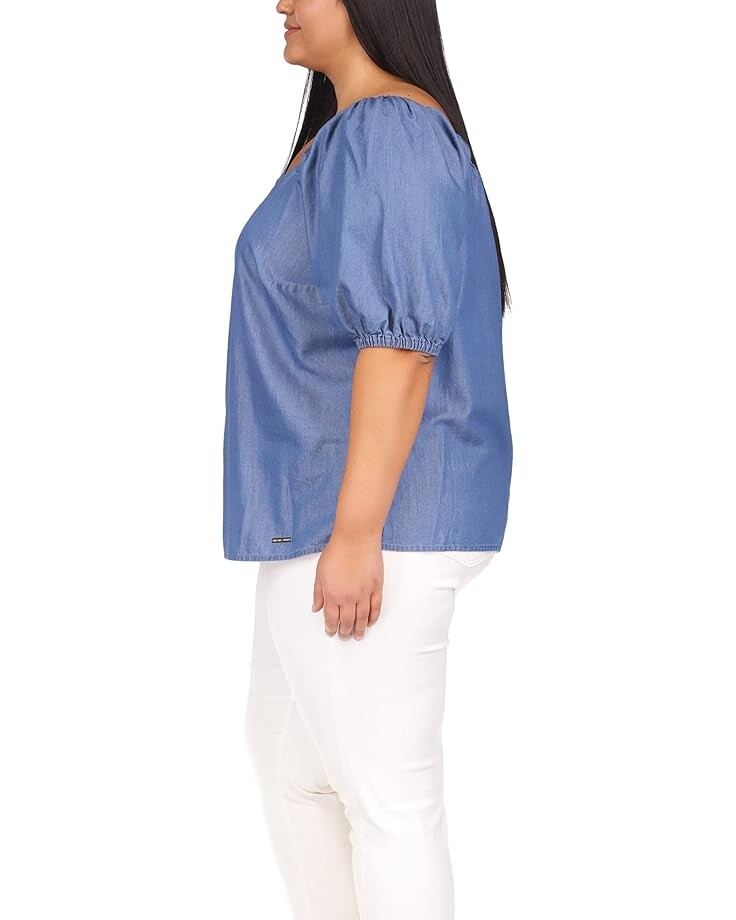 

Топ Michael Kors Plus Size Chambray Square Neck Top, цвет Light Cadet Wash