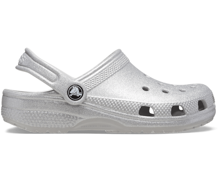 Классические блестящие сабо Crocs детские, цвет Silver Glitter