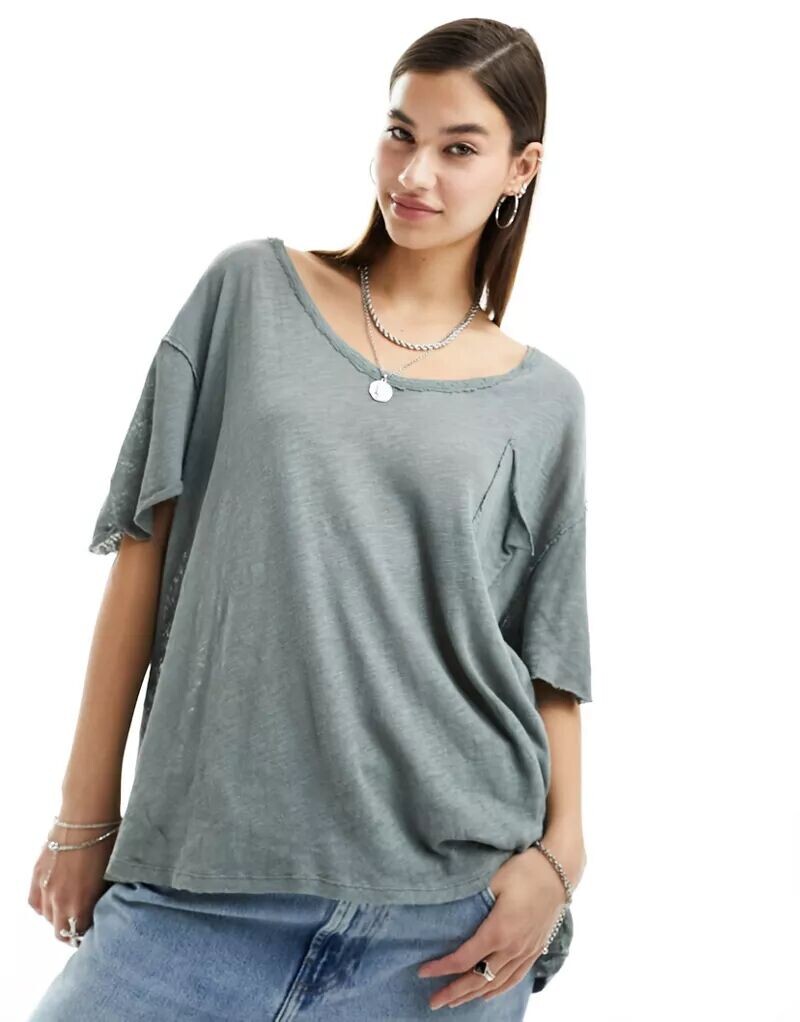 

Свободная серая футболка цвета хаки Free People