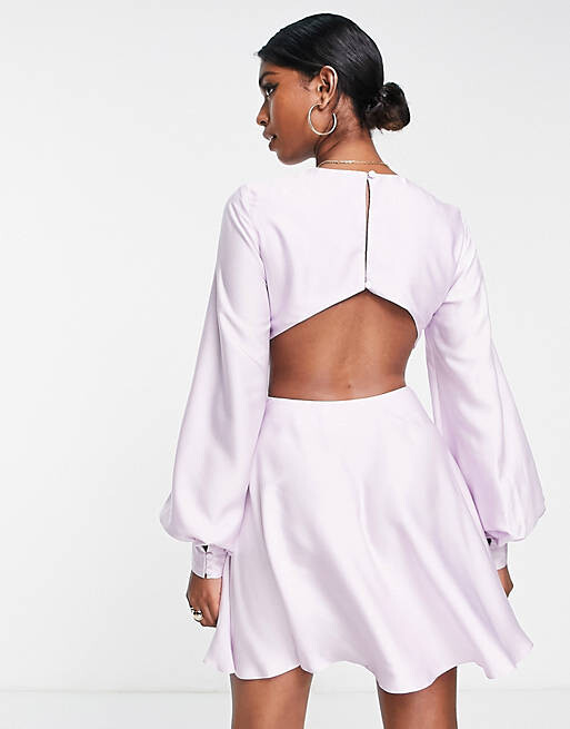 

Сиреневое атласное платье мини с вырезом на талии ASOS DESIGN, Фиолетовый