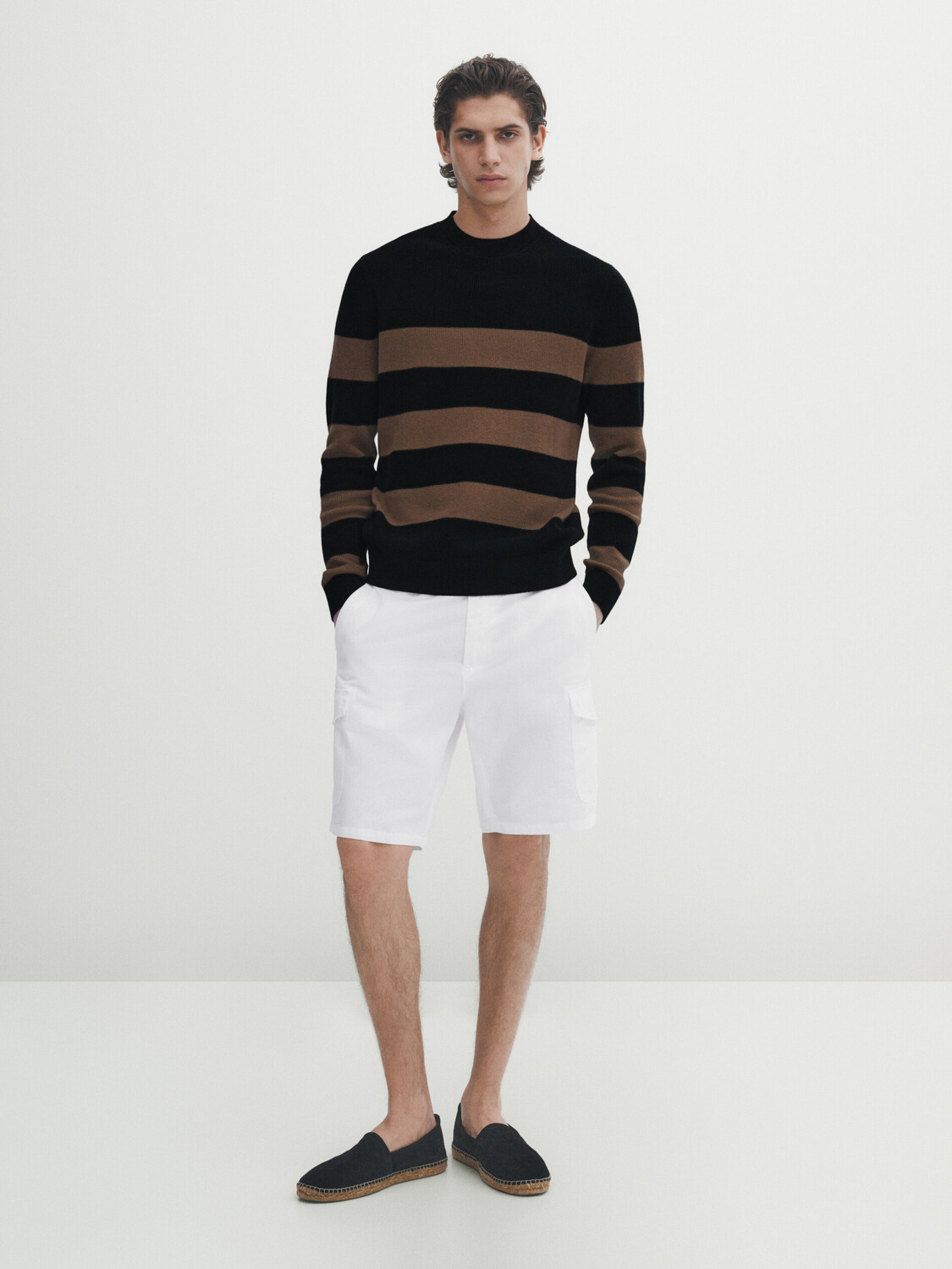

Шорты-бермуда из смешанного хлопка Massimo Dutti, белый