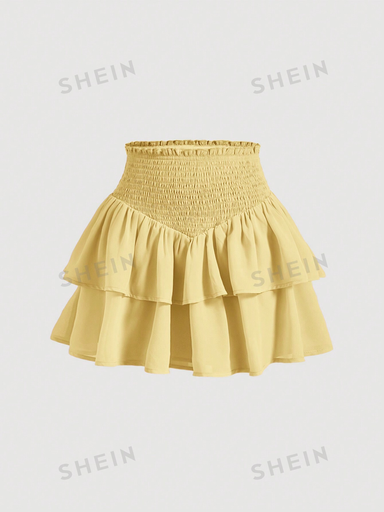 SHEIN MOD SHEIN MOD женская двухслойная мини-юбка с асимметричным подолом и рюшами и присборенной талией, желтый shein mod белая кружевная декорированная асимметричная юбка с рюшами по подолу белый