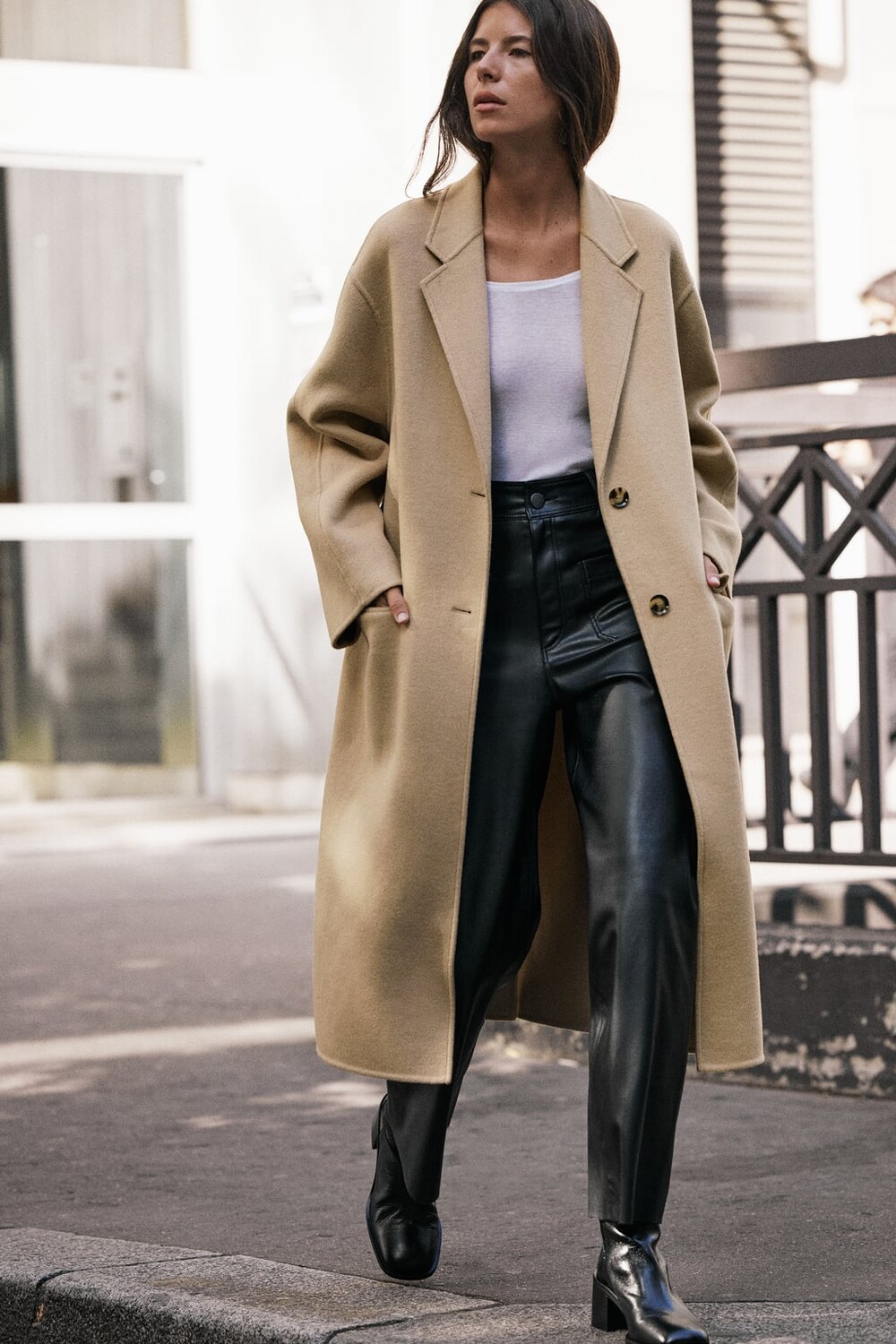 

Двустороннее пальто из смесовой шерсти ZARA, кэмел