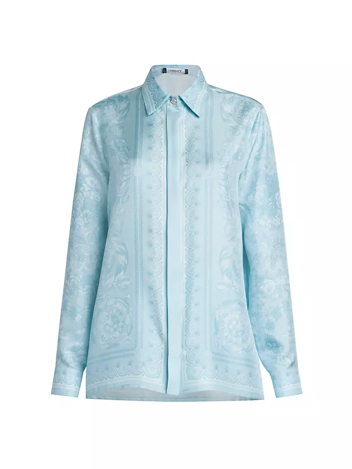 

Рубашка из шелкового твила с принтом Baroque Versace, цвет pale blue