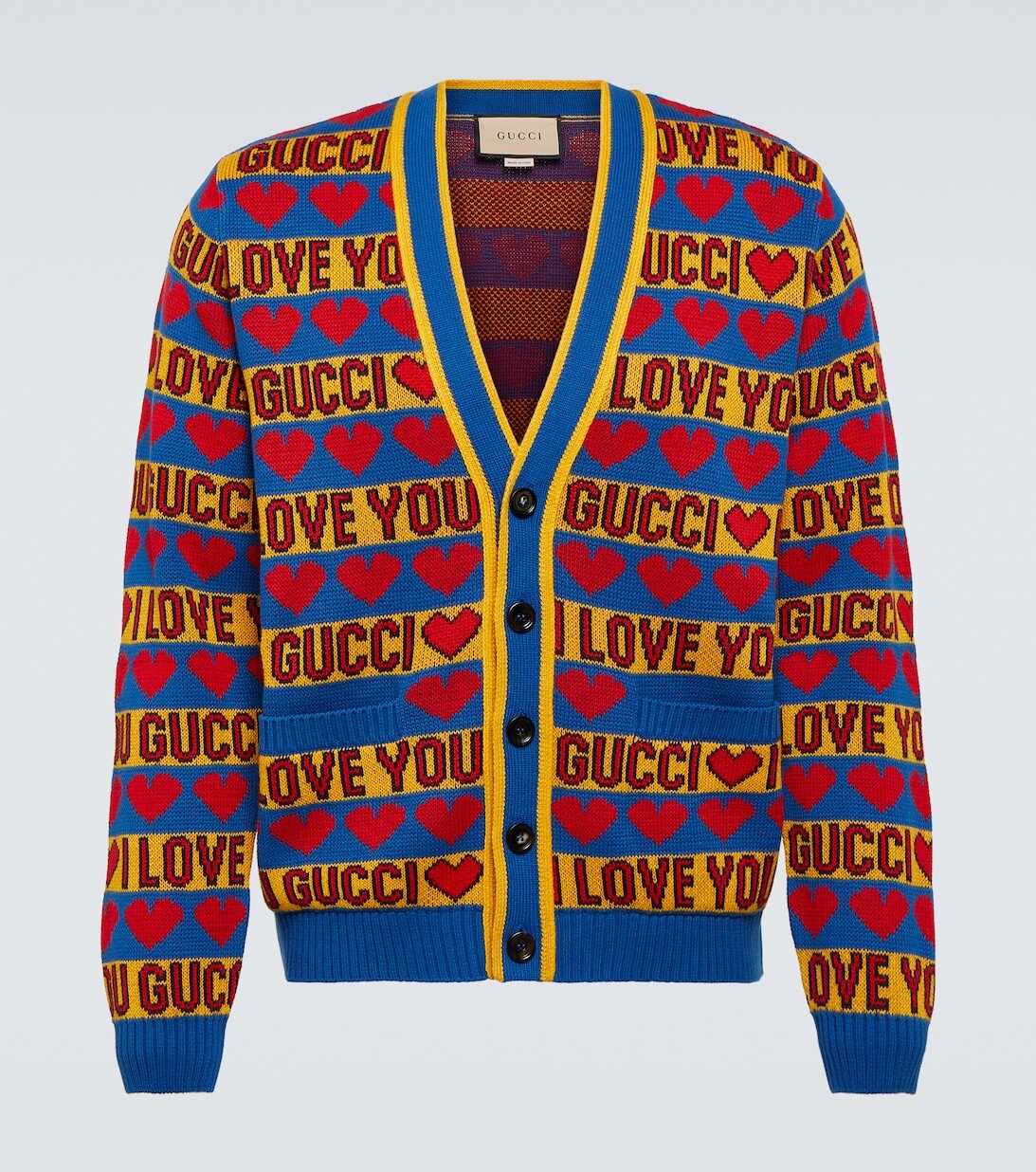 

Полосатый кардиган интарсия из хлопка и шерсти Gucci, синий