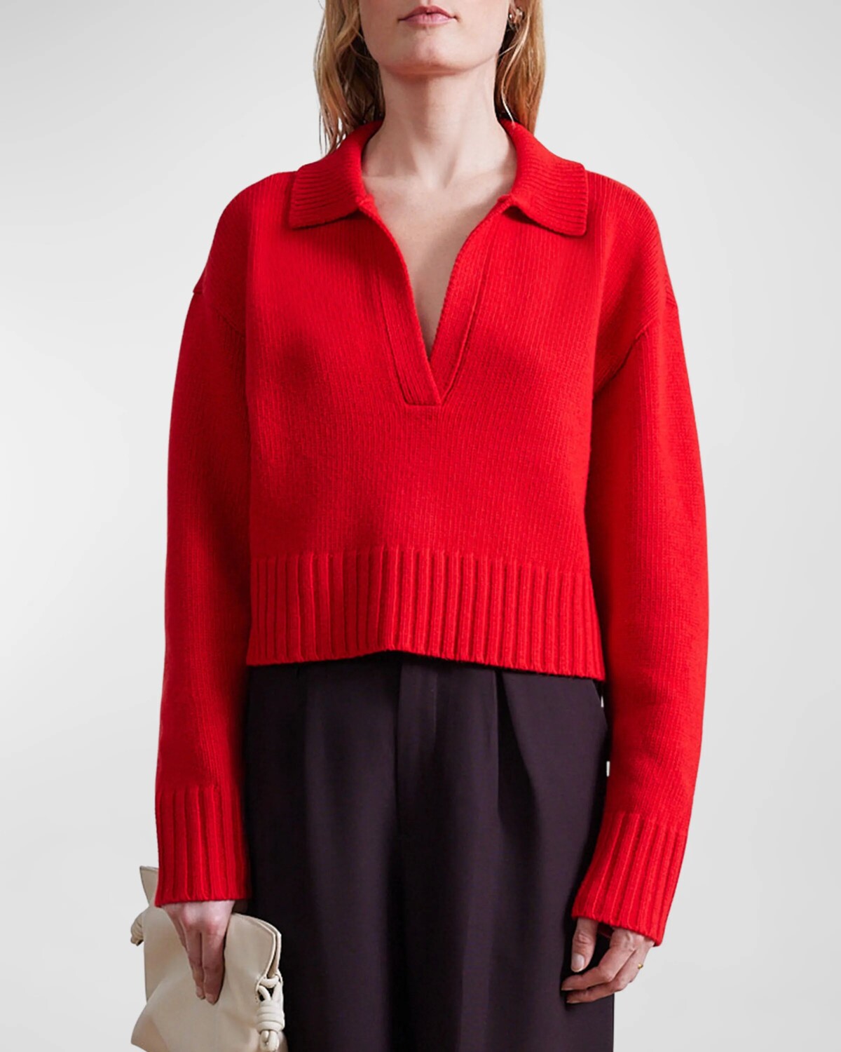 

Укороченный топ Henley из мериносовой шерсти и кашемира Apiece Apart, цвет Chili