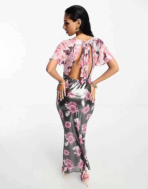

Платье миди с развевающимися рукавами и завязкой на спине ASOS DESIGN