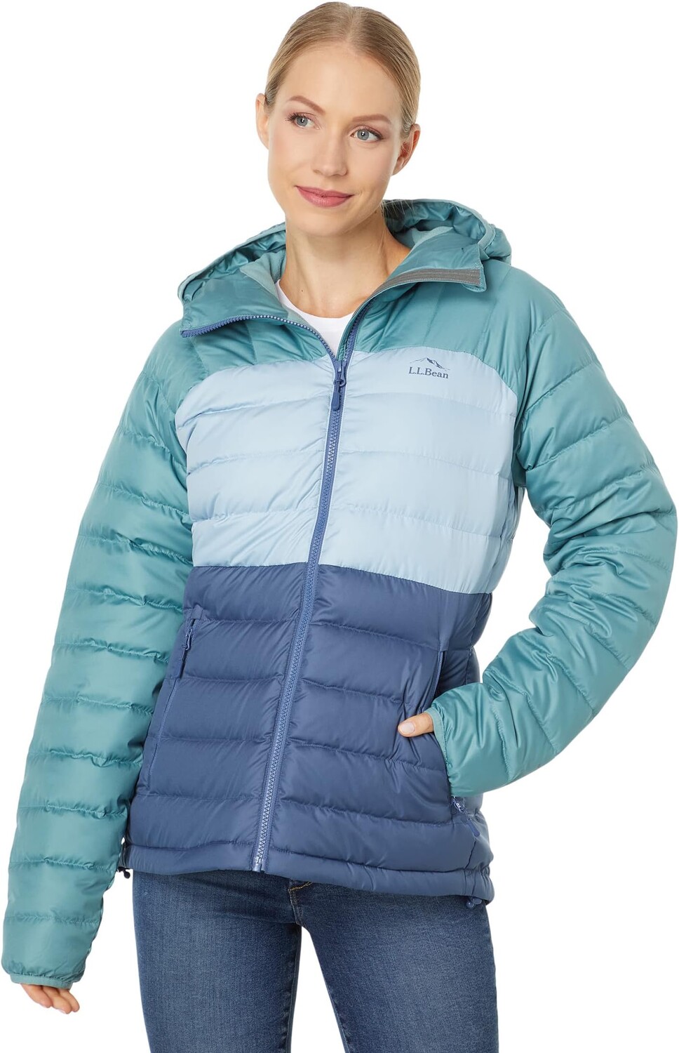 

Пуховик Bean's с капюшоном, колор-блок L.L.Bean, цвет Vintage Indigo/Mineral Blue