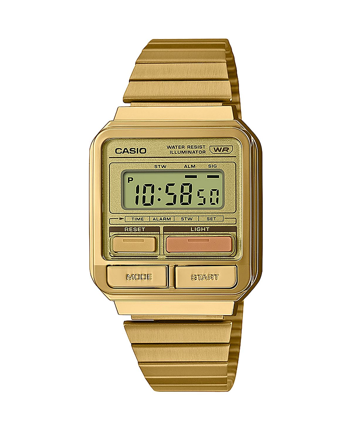 Цифровые часы унисекс из нержавеющей стали золотистого цвета, 33,5 мм, A120WEG-9AVT G-Shock, золотой цена и фото
