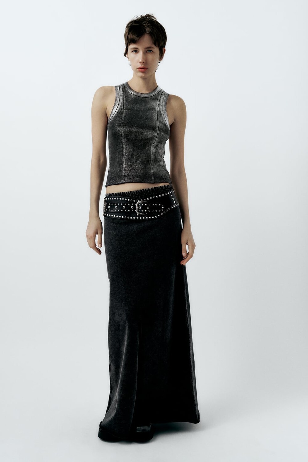 

Футболка в рубчик с эффектом металлик ZARA, серебро