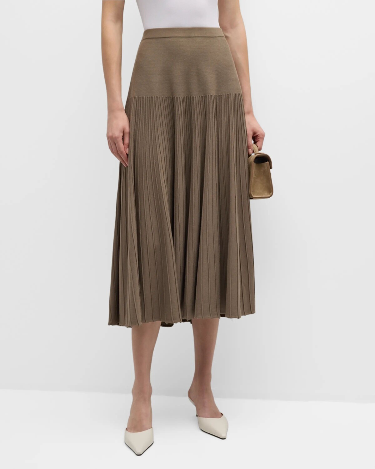 

Юбка-миди из матового крепа в рубчик Lafayette 148 New York, цвет Concrete