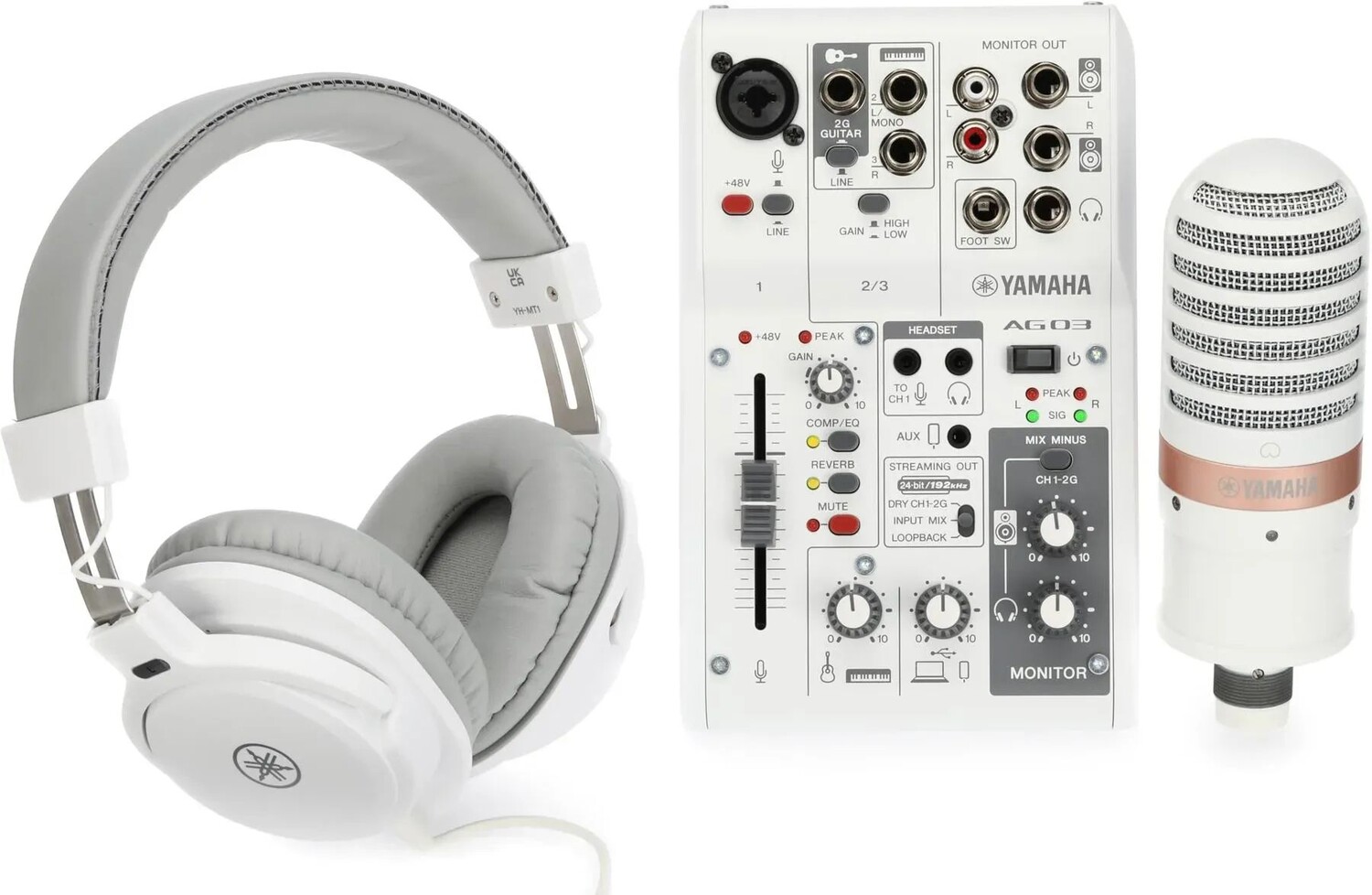 

Yamaha AG03Mk2 LSPK USB-комплект для прямой трансляции с обратной связью по шлейфу — белый