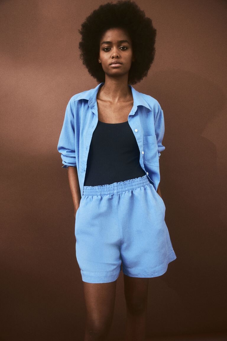 

Шорты-Слипоны из смесового льна H&M, синий