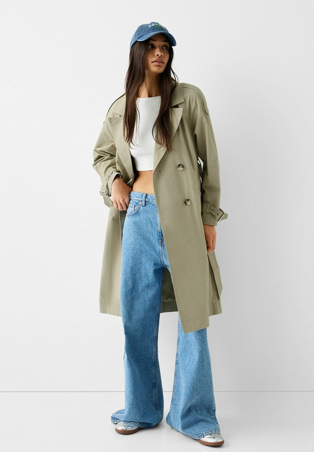 Тренч Bershka, цвет khaki тренч bershka цвет white