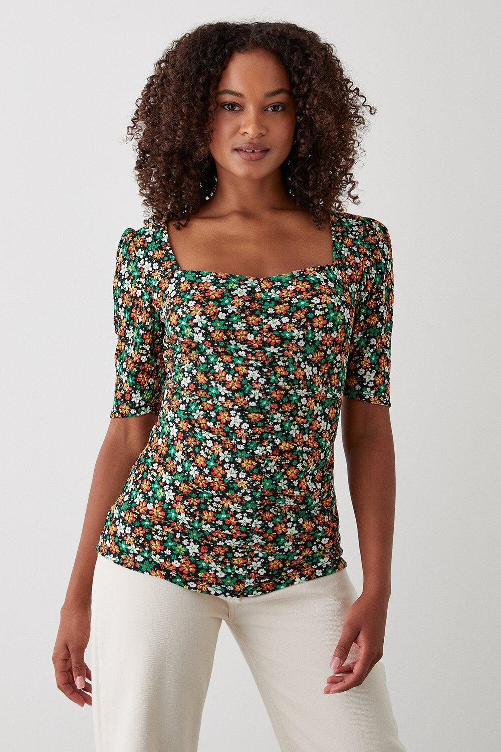 

Топ Tall Sweetheart со сборками и короткими рукавами Dorothy Perkins, мультиколор