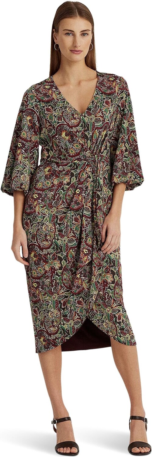 

Платье миди из джерси Petite с завязкой спереди и цветочным принтом LAUREN Ralph Lauren, цвет Burgundy Multi