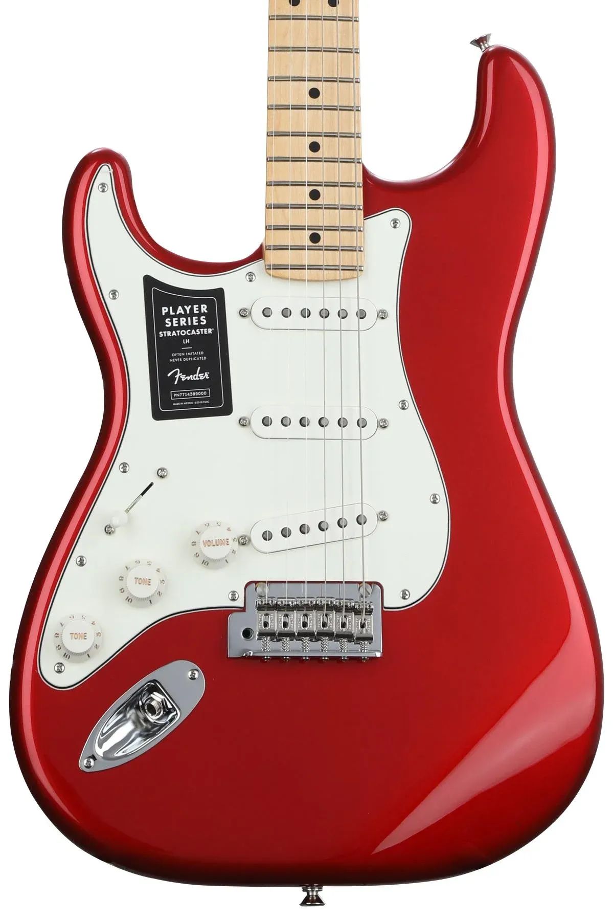 

Fender Player Stratocaster для левой руки — Candy Apple Red, с кленовой накладкой на гриф