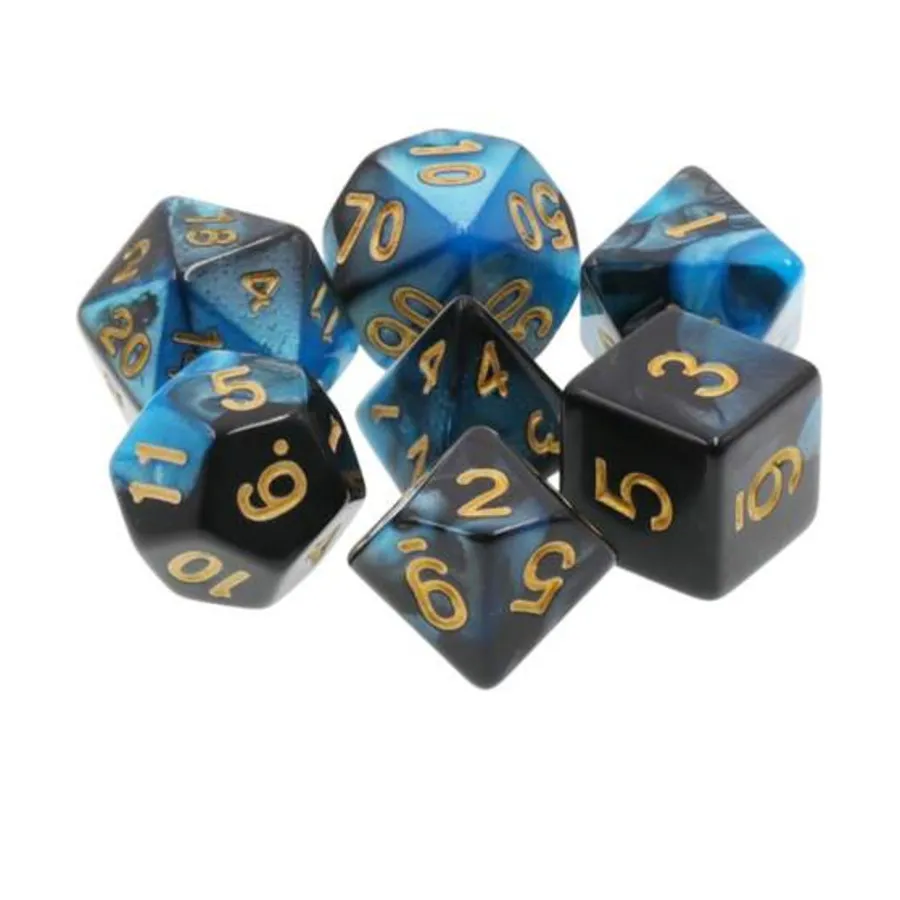 

Поликомплект — Гроза с золотом (7), Dice Sets - Resin/Acrylic - Blue, Green, & Purple (Foam Brain Games)