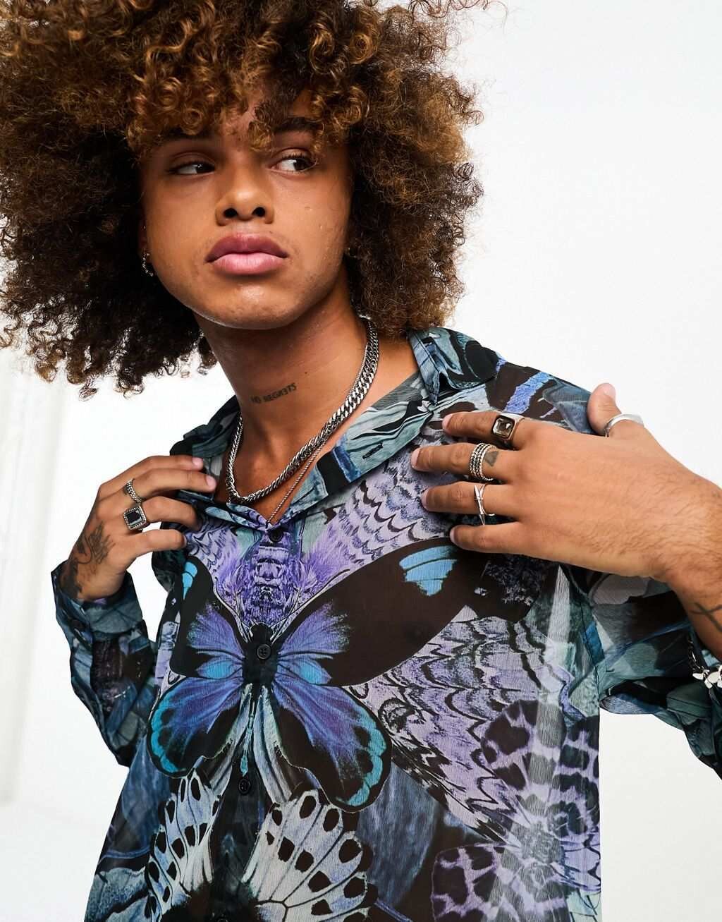 

Свободная прозрачная рубашка с принтом бабочек ASOS DESIGN