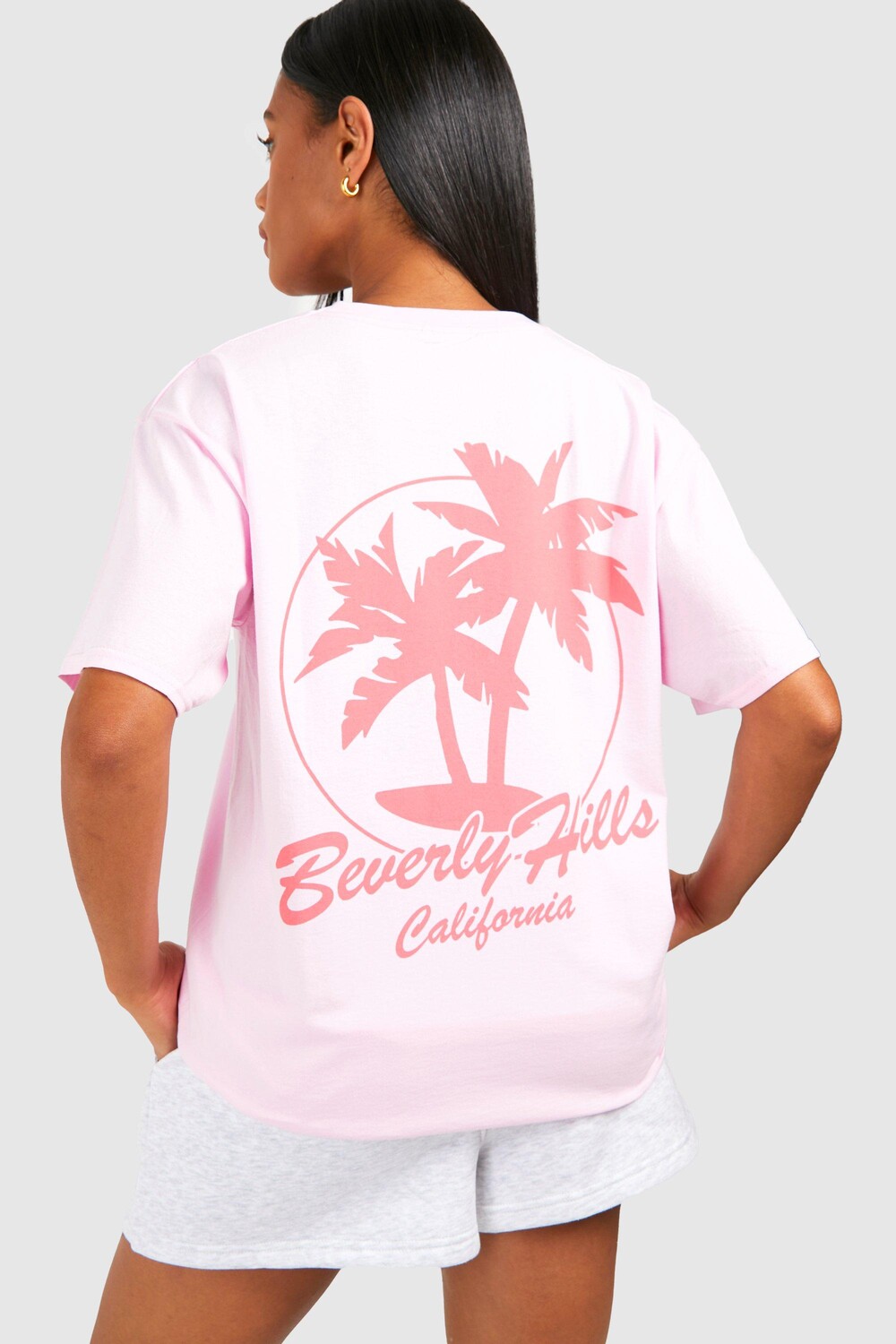 

Футболка оверсайз с принтом beverley hills Boohoo, розовый