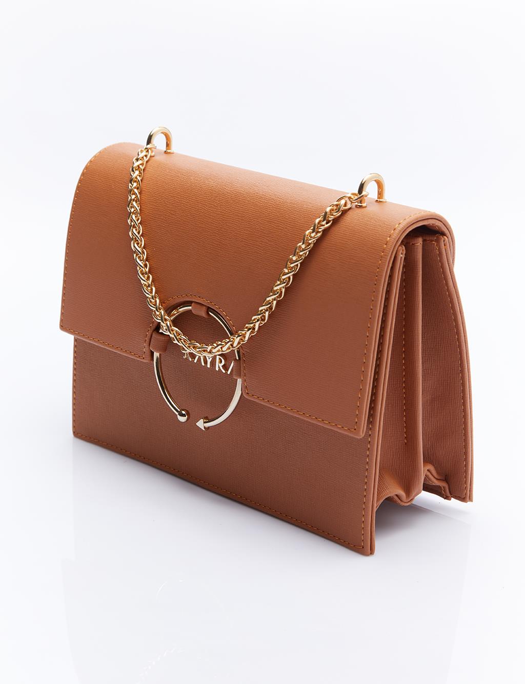 Дизайнерская сумка с ручкой-цепочкой, коричневая Kayra