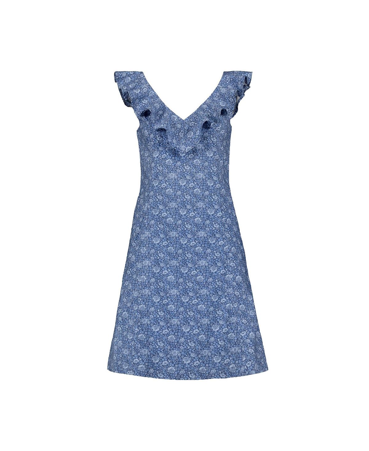 Женское платье прямого кроя из органического хлопка с v-образным вырезом и оборками Hope & Henry, синий