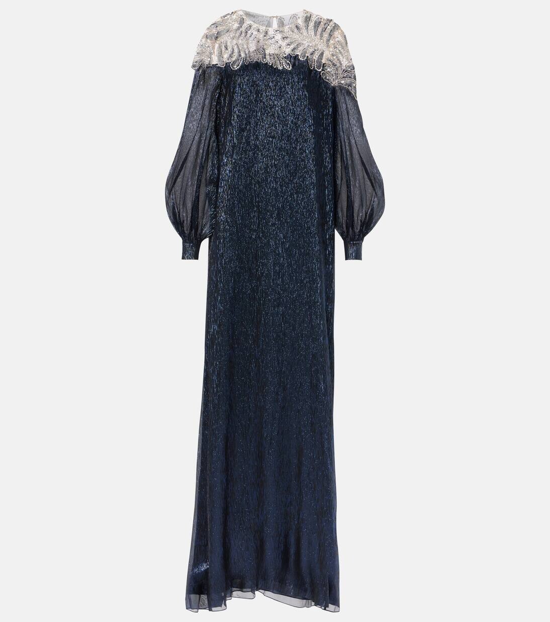

Муслиновый кафтан, украшенный кристаллами Oscar De La Renta, темно-синий