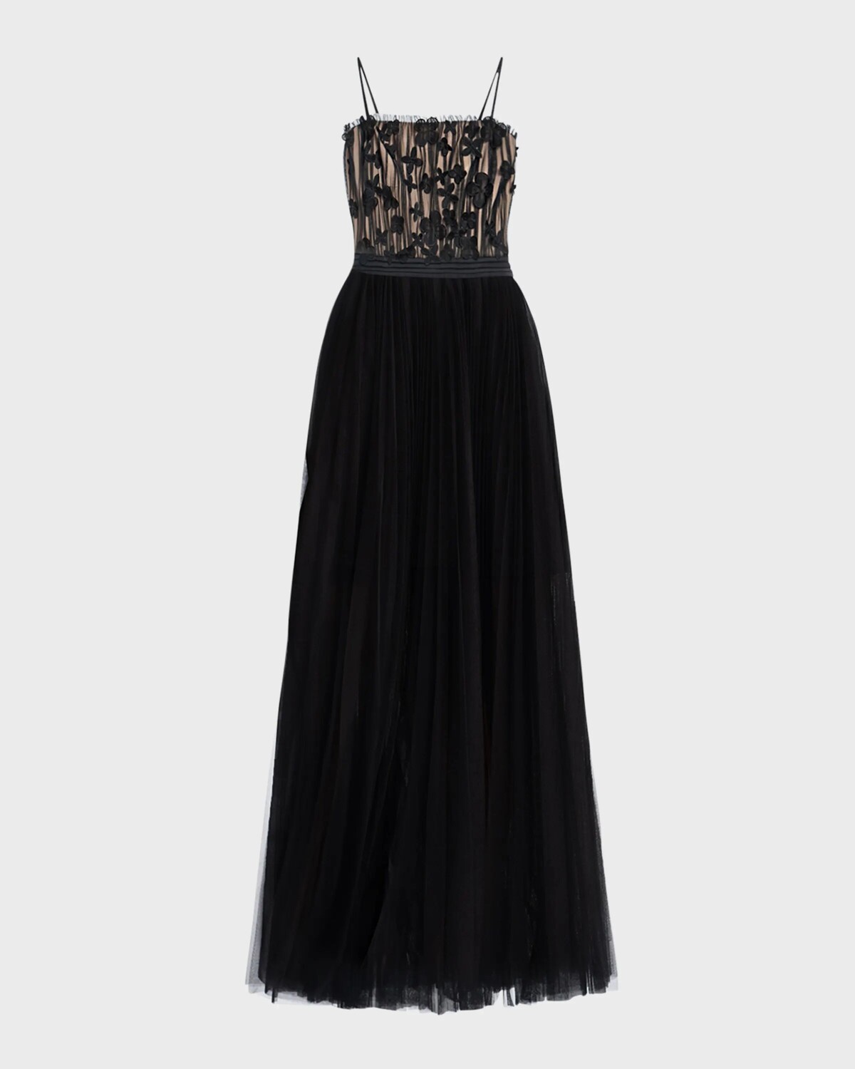 

Плиссированное платье из тюля с цветочной аппликацией Zac Posen, черный