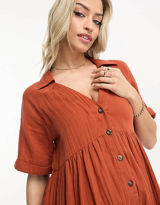 

Ржавый комбинезон с жатым воротником и жатым воротником ASOS DESIGN Maternity