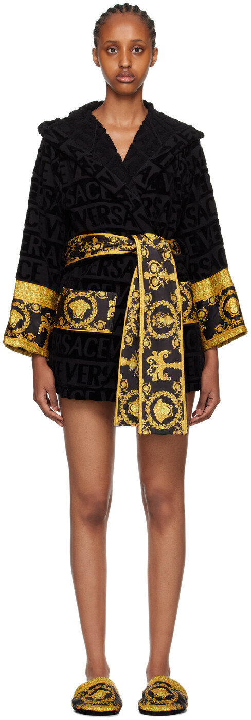 

Черный сплошной халат Versace Underwear