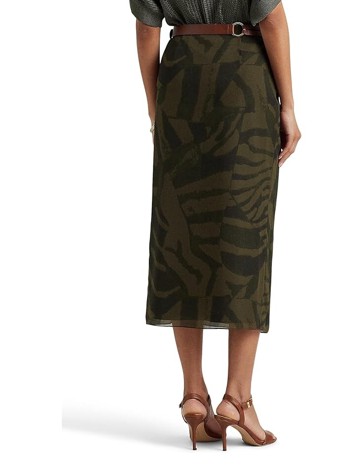 Юбка LAUREN Ralph Lauren Zebra-Print Crinkle Georgette Midi Skirt, цвет Olive Multi юбка lauren ralph lauren petite crinkle georgette skirt