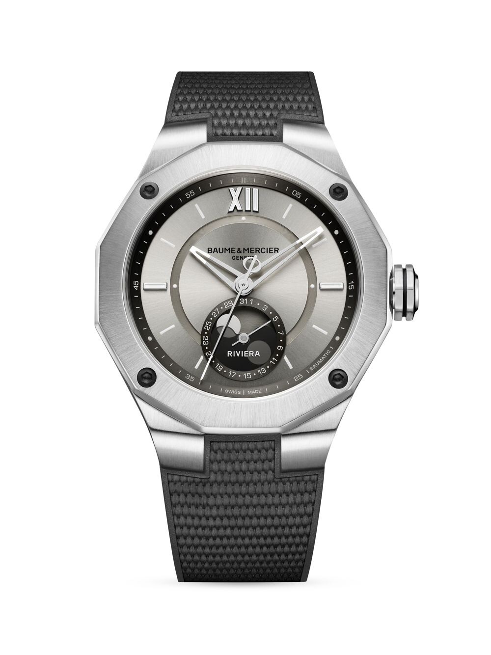 

Часы Riviera из нержавеющей стали и каучука с фазой Луны Baume & Mercier, черный