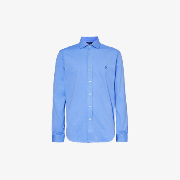 Плиссированная рубашка стандартного кроя из хлопкового джерси Polo Ralph Lauren, синий