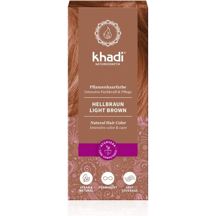 Светло-коричневая растительная краска для волос 100 г — сертифицированная натуральная косметика, 100% растительная, натуральная и веганская, Khadi